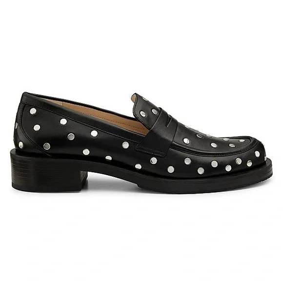 STUART WEITZMAN Palmer Bold Studded Leather Loafers Size 9 Black